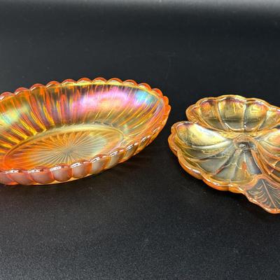 Set of 2 Vintage Imperial Carnival Glass Dishes - Iridescent Marigold