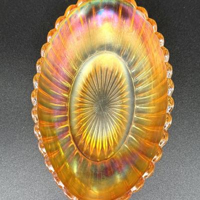 Set of 2 Vintage Imperial Carnival Glass Dishes - Iridescent Marigold
