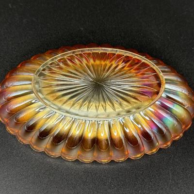 Set of 2 Vintage Imperial Carnival Glass Dishes - Iridescent Marigold