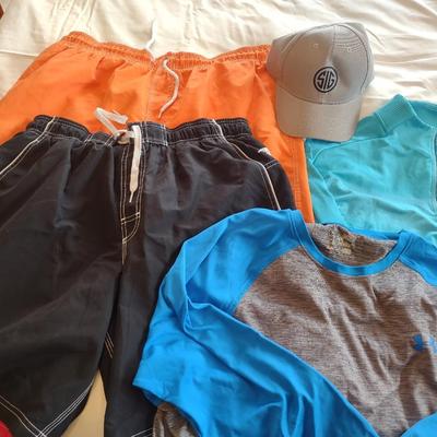 MEN'S SWIM TRUNKS (XL), SHIRTS (XL) AND BALL CAP