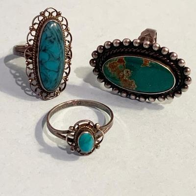 Vintage Sterling / Turquoise Women’s Rings Lot