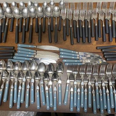 2 flatware sets = sky blue VF Mardi Gras and Black Stanley Roberts - a few missing pieces
