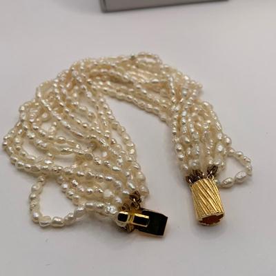 LOT 1: 1980's Gianna Rossi Multi-Strand Fresh Water Pearl Necklace and Bracelet Set with Gold Tone Clasp - Like New Condition