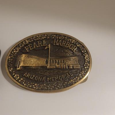 HOWARD HUGHES FLYING BOAT AND PEARL HARBOR BELT BUCKLES