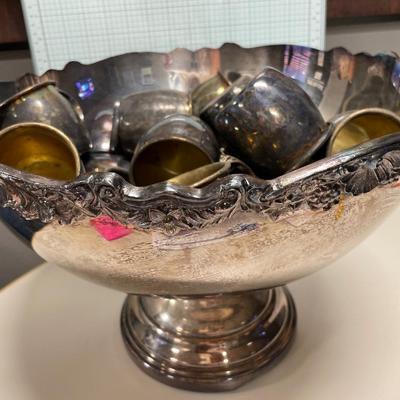 Large Rogers Bros. Punch bowl and 20 cups