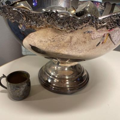 Large Rogers Bros. Punch bowl and 20 cups