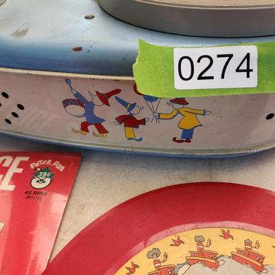 Metal Toy Electric Phonograph w Records