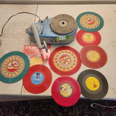 Metal Toy Electric Phonograph w Records