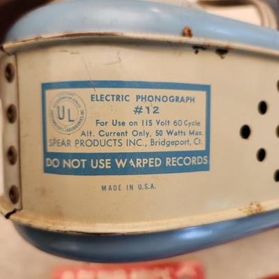 Metal Toy Electric Phonograph w Records