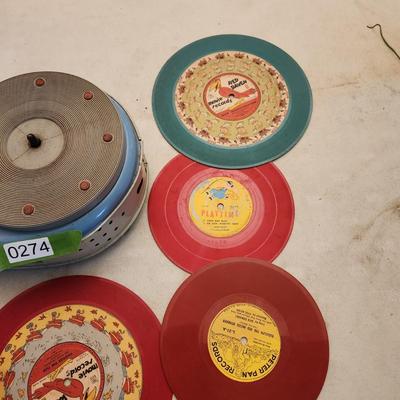 Metal Toy Electric Phonograph w Records