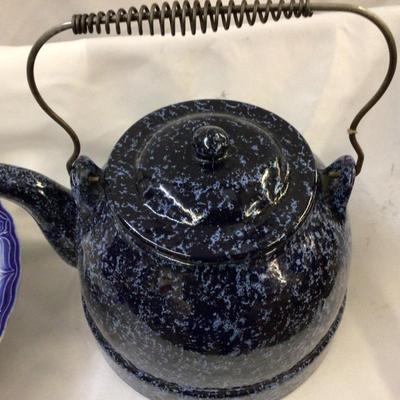Pottery Kettle (Damaged) and Limoges Serving Bowl.