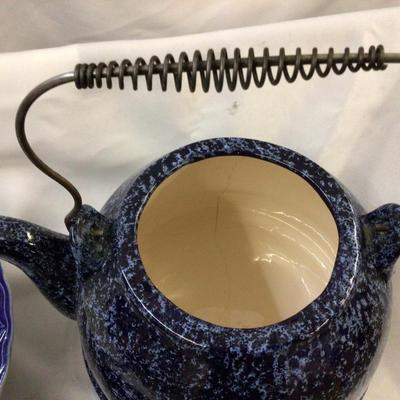 Pottery Kettle (Damaged) and Limoges Serving Bowl.
