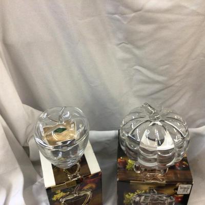 Lead Crystal Large Apple and Pumpkin in Box