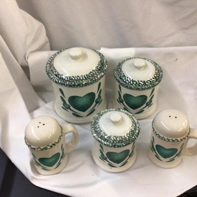 Green Heart Canister Set with Matching Salt and Peppers