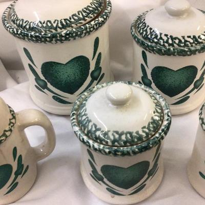 Green Heart Canister Set with Matching Salt and Peppers