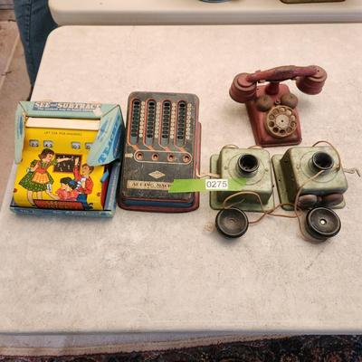 Metal Tin Toys See & Subtract, Adding Machine, Telephones
