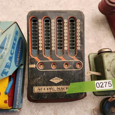 Metal Tin Toys See & Subtract, Adding Machine, Telephones