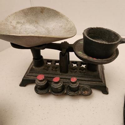 Cast Iron Toys Scale, Stove, Rocking Chair, Pot