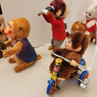 Vintage Windup Toys Monkey, Horses, Rabbits, Dog