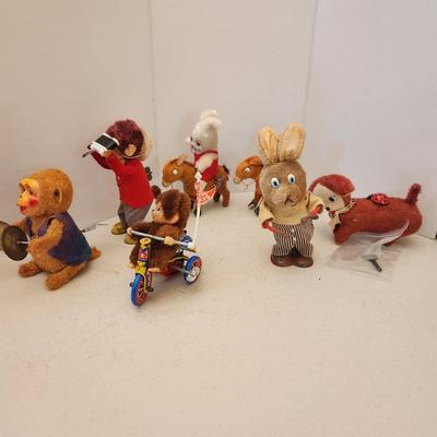 Vintage Windup Toys Monkey, Horses, Rabbits, Dog