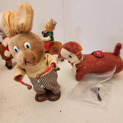 Vintage Windup Toys Monkey, Horses, Rabbits, Dog