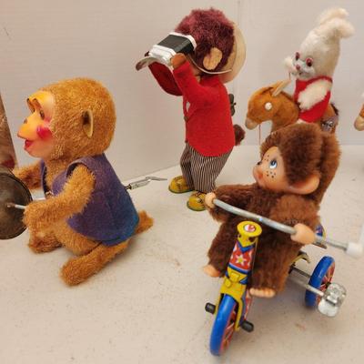 Vintage Windup Toys Monkey, Horses, Rabbits, Dog