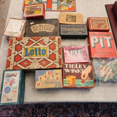 Large Lot of Board Games Pit, Lotto, Hearts, Parcheesi, Sorry, Tidley Winks, Wonderful Game of Oz Board