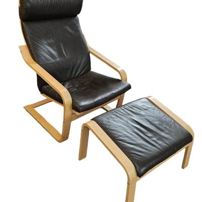 Ikea Poang Armchair Brown Leather with Foot Stool