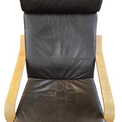 Ikea Poang Armchair Brown Leather with Foot Stool