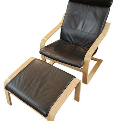 Ikea Poang Armchair Brown Leather with Foot Stool