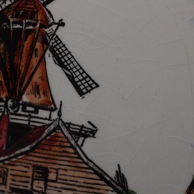 Vintage DELFT Hand-Painted Windmill Tile Plaque