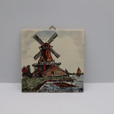 Vintage DELFT Hand-Painted Windmill Tile Plaque