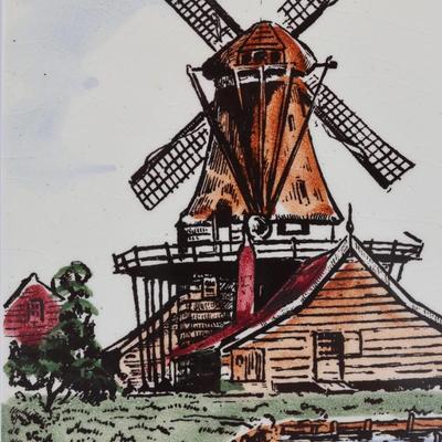 Vintage DELFT Hand-Painted Windmill Tile Plaque