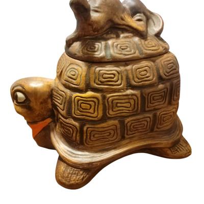 Vtg 1970s California Originals Ceramic Tortoise & the Hare cookie jar