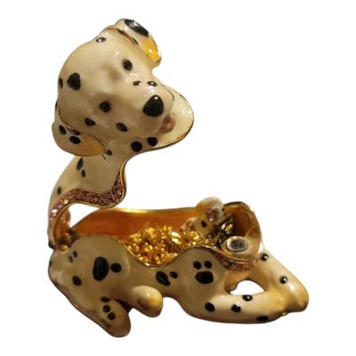 Kingspoint Enameled, Rhinestone Dalmatian trinket box with matching necklace