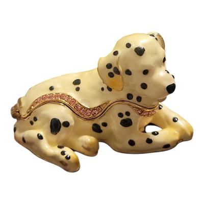 Kingspoint Enameled, Rhinestone Dalmatian trinket box with matching necklace