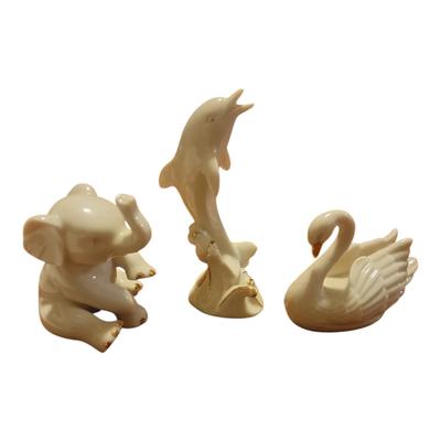 Set of 3 Lenox animal figures, dolphin, elephant and swan