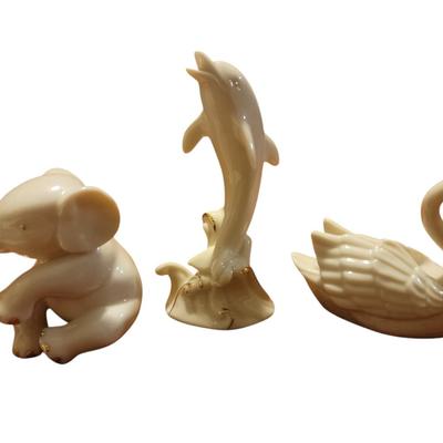Set of 3 Lenox animal figures, dolphin, elephant and swan