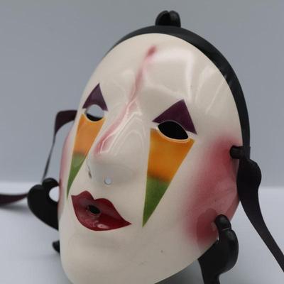 Vintage Signed Mardi Gras Ceramic Mask, Fancy Faces