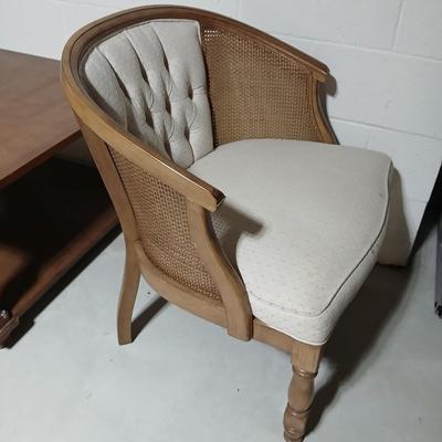 Nice Mid Century Cane Back Wood Barrel Chair with large sized end table