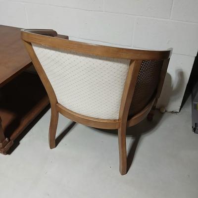 Nice Mid Century Cane Back Wood Barrel Chair with large sized end table