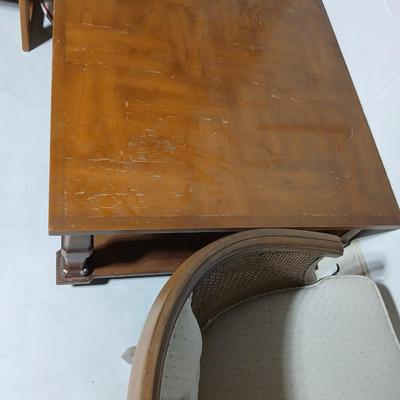 Nice Mid Century Cane Back Wood Barrel Chair with large sized end table