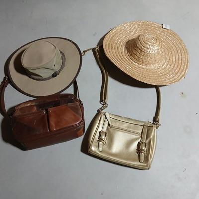 Two hats, each with a purse
