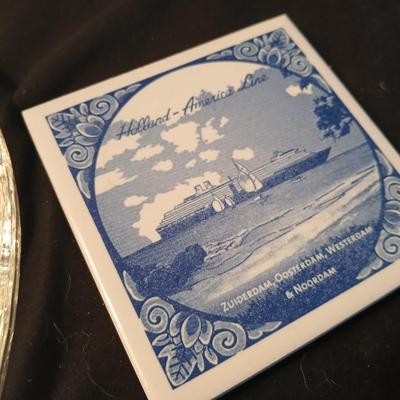 Home decor - candles - Carousel horse - Brass thermometer - glass dishes and corked back trivets