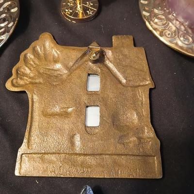 Home decor - candles - Carousel horse - Brass thermometer - glass dishes and corked back trivets