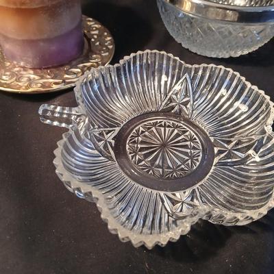 Home decor - candles - Carousel horse - Brass thermometer - glass dishes and corked back trivets