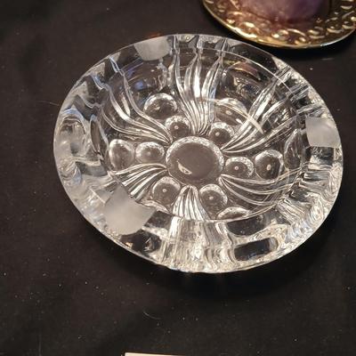 Home decor - candles - Carousel horse - Brass thermometer - glass dishes and corked back trivets