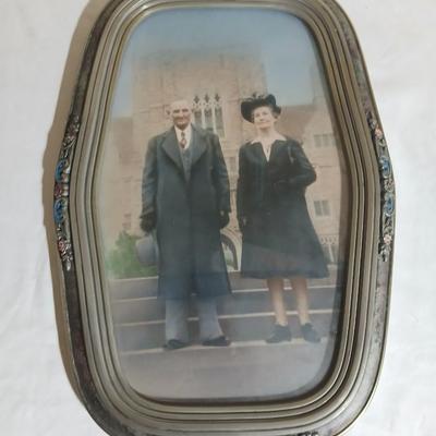 Antique Convex glass Art deco picture frame with portrait