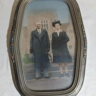 Antique Convex glass Art deco picture frame with portrait