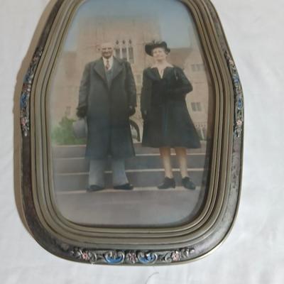Antique Convex glass Art deco picture frame with portrait